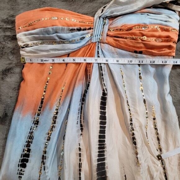 BCBGMaxAzria Silk Dress‎ with Sequined Accents and Tie Die Pattern - Size 2 - Picture 8 of 10